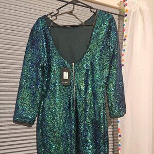 Fashion Nova Green Sequin Mini Dress